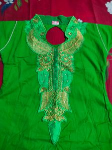 Green Colour Anarkali Kurti And Dupatta Set