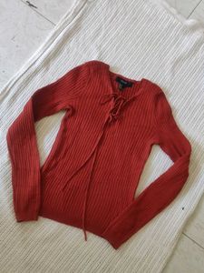 FOREVER 21 Ribbed Knit Lace-Up Top