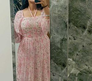 Pink Floral Chiffon Mini Dress