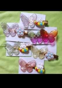 Set Of 6 Butterfly & Cartoon Alligator Hair Clips