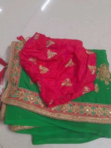 Work Saree With Designer Blouse