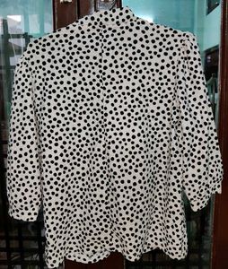 Polka Dot Tie-Neck Blouse