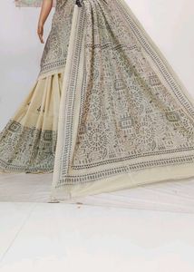 Elegant Kantha Stitched Saree on tussar silk