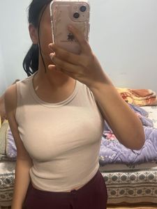 Khaki Solid Regular Fit Sleeveless Top