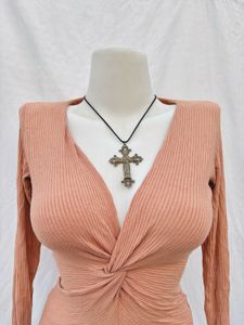 Amisu Tan Twist Front Long Sleeve Top