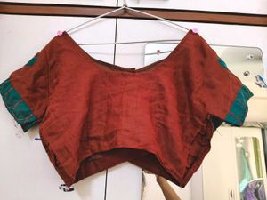 Brick Red Cotton Blend Saree With Blouse
