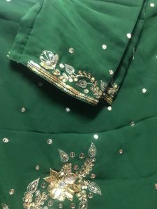 Party Wear Green Zari Work Saree