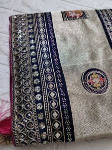Elegant Blue Bandhani Saree