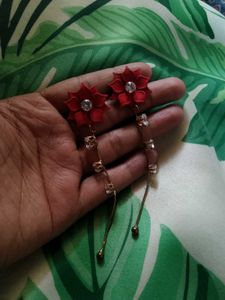 Floral Red Lond Earrings