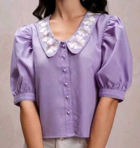 Elegant Lilac Floral Collar Blouse