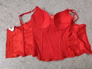 Red Valentine Lace And Bow Detail Corset Top