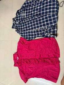 Girls&#39; Pink Ruffle Shirt &amp; Plaid Flannel Shir