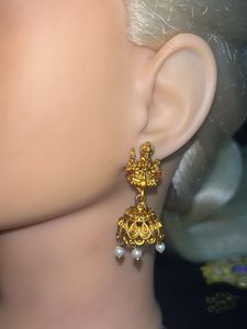 Golden Jhumka Earrings with Pearls