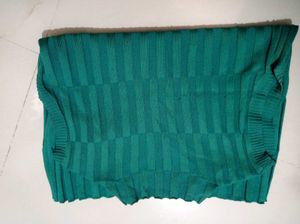 Teal Green Striped Sleeveless turtle neck top