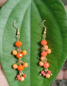 Orange Beaded Drop Earrings