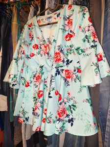 Floral Print Flared Sleeve Top 34 - 36 inches