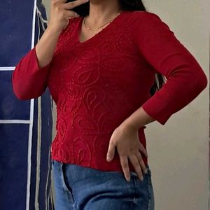 Red Embellished Top