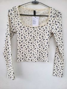 H&amp;M NEW Off White Floral Long Sleeve Top