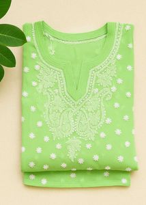 Lucknow Chikankari Handwork Embroidery Green Kurta