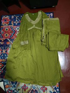 Olive Green Embroidered Shalwar Kameez