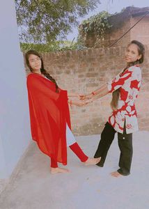 Red Dupatta with White Suit