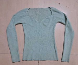 Mint Green Ribbed Long Sleeve Top
