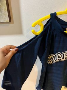 Blue Sleeve Cutout Top