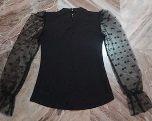Chic Black Polka Dot Sleeve Top