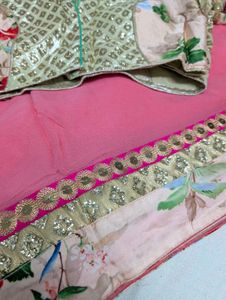 Pink Saree With Border And Blouse