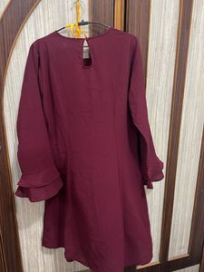 Burgundy Dress with Ruffle Sleeves