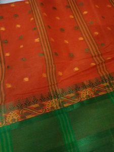 Orange &amp; Green Taant Cotton Saree