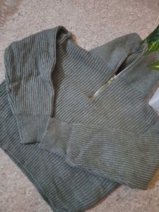 Gray Half-Zip Knit Sweater