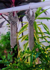 Boho Silver Chain Tassel Earrings