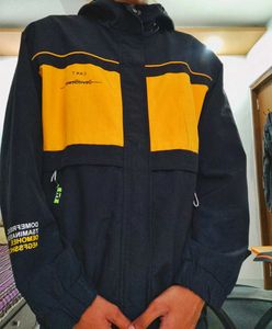 Unisex Black & Yellow Polyester Bomber Jacket