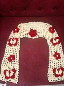 Handmade Crochet Shrug with Red Flowers &amp; Butterfl