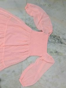 Peach Swiss Dot Mini Dress