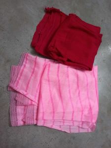 Two Dupattas  - Pink Striped &amp; Red
