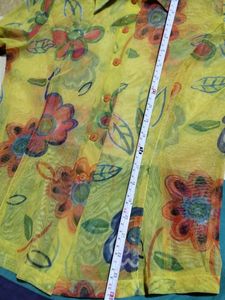Pepe Floral Yellow Netted See-through Button Top