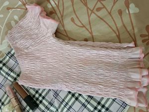 Pink Smocked Off-Shoulder Crop Top with Ruffle
