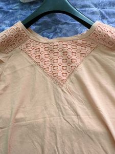 Peach Lace Yoke Tee(Size-L)