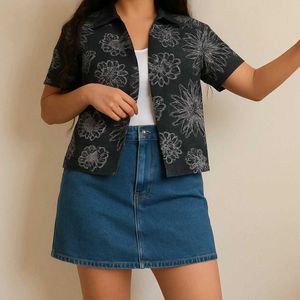 Floral Black Shrug Type Shirt For Summers