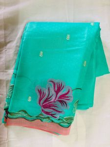 Elegant Aqua Floral Saree