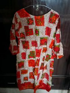 Colorful Off-white base Red and Orange Kurti