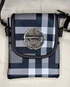 Checkered Crossbody Bag with Leather Accents