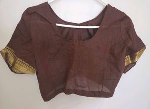 Brand new Brown Saree Blouse with jari border
