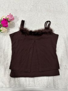 Y2k Brown Fur Cami Top