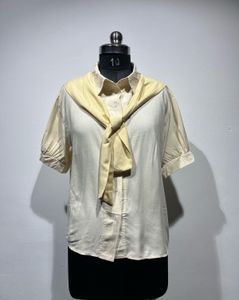 Elegant White Shirt with Tie Detail