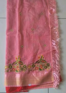 New Embroidery Work Saree Pink