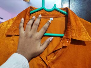 Orange Satin Button-Down Shirt