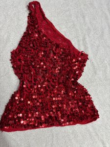 Red Sequin One-Shoulder Top